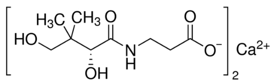 图片 D-泛酸钙 [维生素B5]，D-Pantothenic acid hemicalcium salt [Calcium pantothenate]；meets USP testing specifications, monograph mol wt. 476.53 (C18H32CaN2O10), 98.0-102.0%