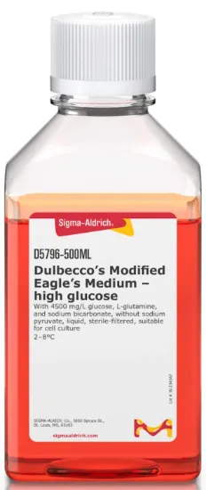 图片 杜氏改良Eagle培养基 (高葡萄糖)，Dulbecco′s Modified Eagle′s Medium - high glucose [DMEM]；With 4500 mg/L glucose, L-glutamine, and sodium bicarbonate, without sodium pyruvate, liquid, sterile-filtered, suitable for cell culture