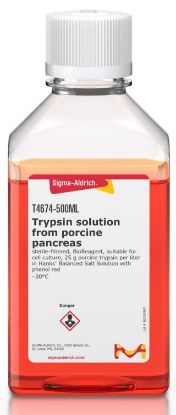 图片 胰蛋白酶溶液来源于猪胰腺，Trypsin solution from porcine pancreas；sterile-filtered, BioReagent, suitable for cell culture, 25 g porcine trypsin per liter in Hanks′ Balanced Salt Solution with phenol red