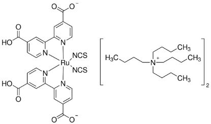 图片 二-四丁铵顺式-双(异硫氰基)双(2,2′-联吡啶-4,4′-二羧基)钌(II)，Di-tetrabutylammonium cis-bis(isothiocyanato)bis(2,2′-bipyridyl-4,4′-dicarboxylato)ruthenium(II)；95% (NMR)