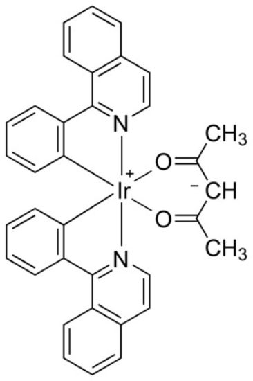 图片 双[2-(1-异喹啉基-N)苯基-C](2,4-戊二酮-O2,O4)铱(III)，Bis[2-(1-isoquinolinyl-N)phenyl-C](2,4-pentanedionato-O2,O4)iridium(III)；[(piq)2Ir(acac), Ir(piq)2(acac)], 98%