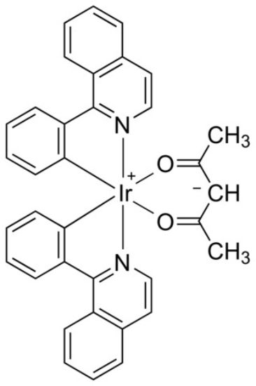 图片 双[2-(1-异喹啉基-N)苯基-C](2,4-戊二酮-O2,O4)铱(III)，Bis[2-(1-isoquinolinyl-N)phenyl-C](2,4-pentanedionato-O2,O4)iridium(III)；[(piq)2Ir(acac), Ir(piq)2(acac)], 98%
