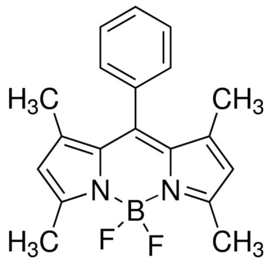 图片 1,3,5,7-四甲基-8-苯基-4,4-二氟二氮杂丁烷，1,3,5,7-Tetramethyl-8-phenyl-4,4-difluoroboradiazaindacene [BODIPY]；97%