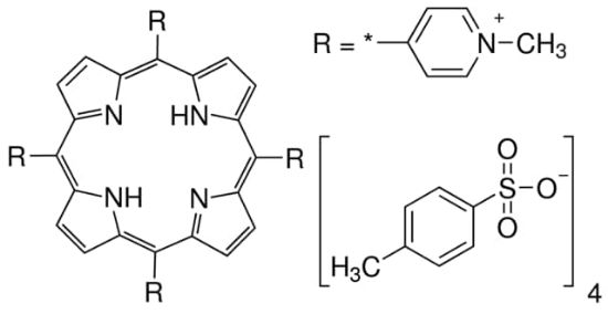 图片 5,10,15,20-四(1-甲基-4-吡啶基)卟啉四(对甲苯磺酸盐)，5,10,15,20-Tetrakis(1-methyl-4-pyridinio)porphyrin tetra(p-toluenesulfonate) [TMPyP]；Dye content 90 %