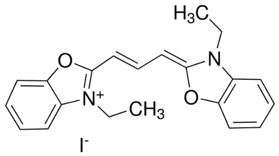 图片 3,3′-二乙基氧杂羰花青碘，3,3′-Diethyloxacarbocyanine iodide [DiOC, DiOC2(3)]；98%