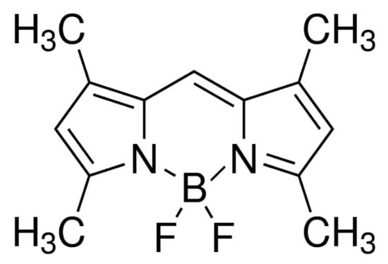 图片 二氟{2-[(3,5-二甲基-2H-吡咯-2-亚叉-N)甲基]-3,5-二甲基-1H-吡咯并-N}硼，Difluoro{2-[(3,5-dimethyl-2H-pyrrol-2-ylidene-N)methyl]-3,5-dimethyl-1H-pyrrolato-N}boron [BODIPY]；99% (HPLC)