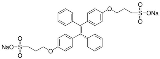 图片 3,3′-{[(1,2-二苯基乙烯-1,2-二基)双(4,1-亚苯基)]双(氧基)}双(丙烷-1-磺酸钠)，Sodium 3,3′-{[(1,2-diphenylethene-1,2-diyl)bis(4,1-phenylene)]bis(oxy)}bis(propane-1-sulfonate)；TPE-Sulfonate