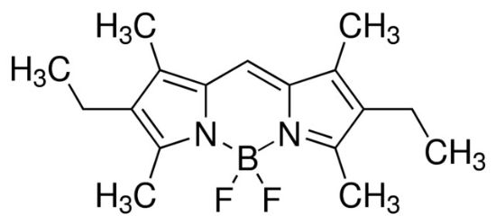 图片 {3-乙基-5-[(4-乙基-3,5-二甲基-2H-吡咯-2-亚基)甲基]-2,4-二甲基-1H-吡咯烷-N1,N5}二氟硼隆，{3-Ethyl-5-[(4-ethyl-3,5-dimethyl-2H-pyrrol-2-ylidene)methyl]-2,4-dimethyl-1H-pyrrolato-N1,N5}difluoroboron [BODIPY dye]；99% (HPLC)