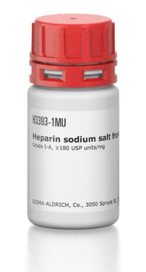 图片 肝素钠盐来源于猪肠粘膜，Heparin sodium salt from porcine intestinal mucosa；Grade I-A, ≥180 USP units/mg