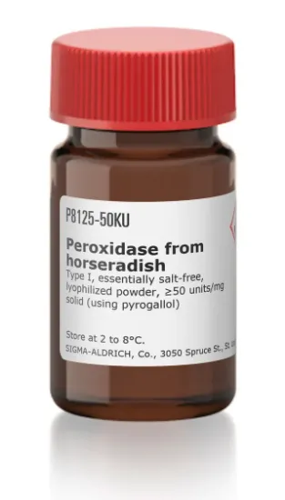图片 辣根过氧化物酶，Peroxidase from horseradish [POD, HRP]；Type I, essentially salt-free, lyophilized powder, ≥50 units/mg solid (using pyrogallol)
