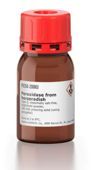 图片 辣根过氧化物酶，Peroxidase from horseradish [POD, HRP]；Type II, essentially salt-free, lyophilized powder, 150-250 units/mg solid (using pyrogallol)