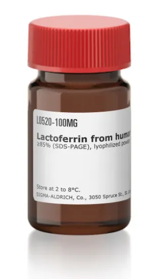 图片 人乳铁蛋白来源于人奶，Lactoferrin from human milk [LF]；≥85% (SDS-PAGE), lyophilized powder