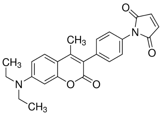 图片 7-二乙氨基-3-(4-马来酰亚胺苯基)-4-甲基香豆素，7-Diethylamino-3-(4-maleimidophenyl)-4-methylcoumarin [CPM]；≥95% (HPLC), solid