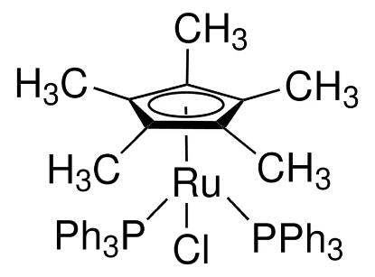 图片 五甲基环戊二烯基双(三苯基膦)氯化钌(II)，Pentamethylcyclopentadienylbis (triphenylphosphine)ruthenium(II) chloride；solid