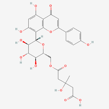 图片 6″-O-(3′′′-羟基-3′′′-甲基戊二酰) 牡荆苷，Carboxy-3-hydroxy-3-methyl-1- oxobutyl)-β-D-glucopyranosyl]-5,7- dihydro；≥98%